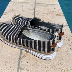 Cole Haan Black and White Striped Slip-On Shoes